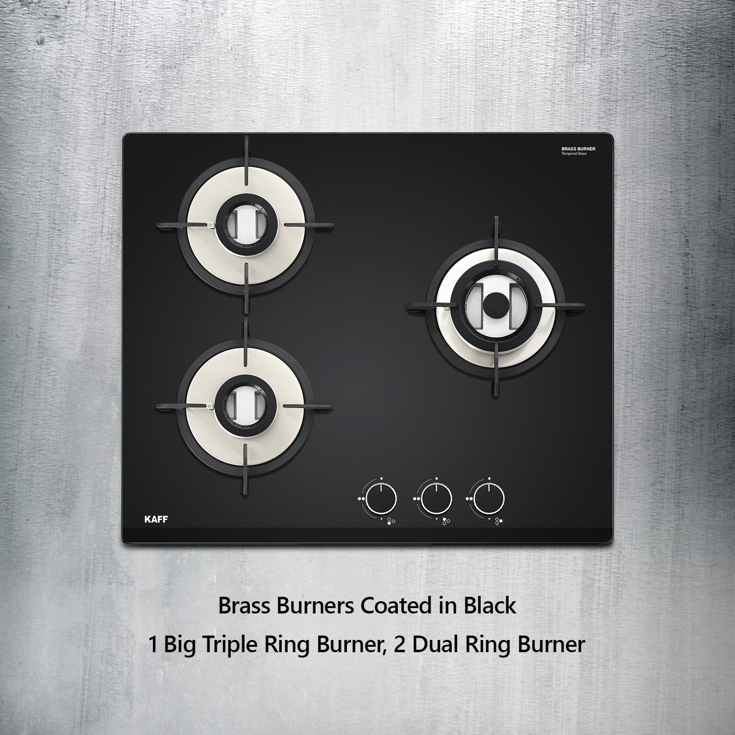 3 brass burners with 2 dual ring burner