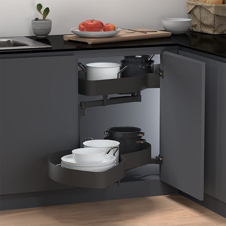 s swing corner kitchen cabinet with gray finish