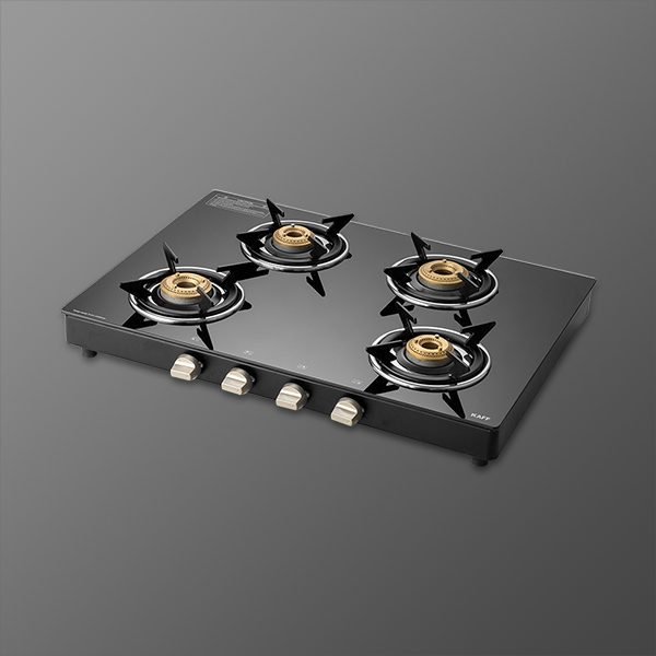 4 burner gas stove with designer metal knobs