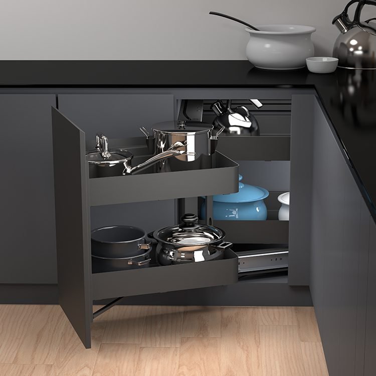 Magic Corner Kitchen Cabinet With Gray Finish